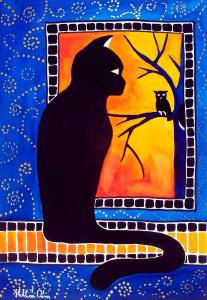 Featured 3 times - Insomnia - Cat and Owl - Cat Art by Dora Hathazi Mendes