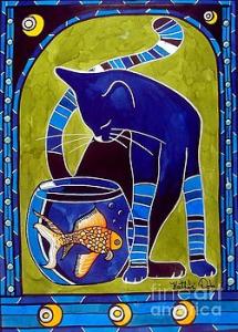 Featured 3times - Blue Cat with Goldfish by Dora Hathazi Mendes
