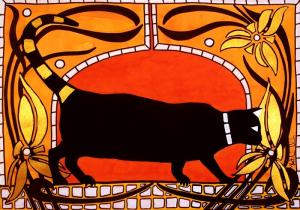 Art Nouveau Black Cat in Cats of Karavella
