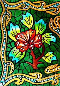 Featured 3 times  Green Stained Glass with Flower by Dora Hathazi Mendes