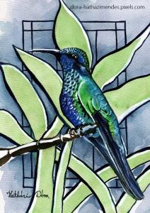 Blue Green Hummingbird Featured in Karavella Atelier