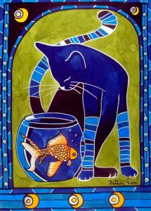 Blue Cat with Goldfish Featured in Cats of Karavella