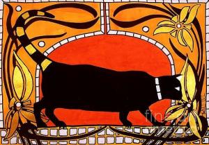 Featured - Black Cat with Floral Motif of Art Nouveau by Dora Hathazi Mendes 